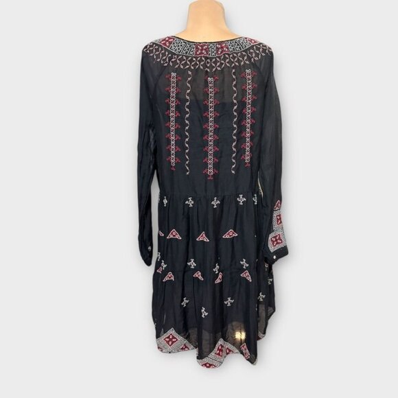 Johnny Was Black Embroidered Dress M Ava Peasant Black Red Long Sleeve EUC - Picture 7 of 9